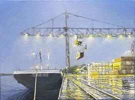 Celso, Hafenbild Oviedo, 2015, OelLw, 30 x 40 cm